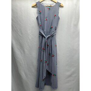Anne Klein Gingham Floral Embroidered Maxi Dress Women's 6